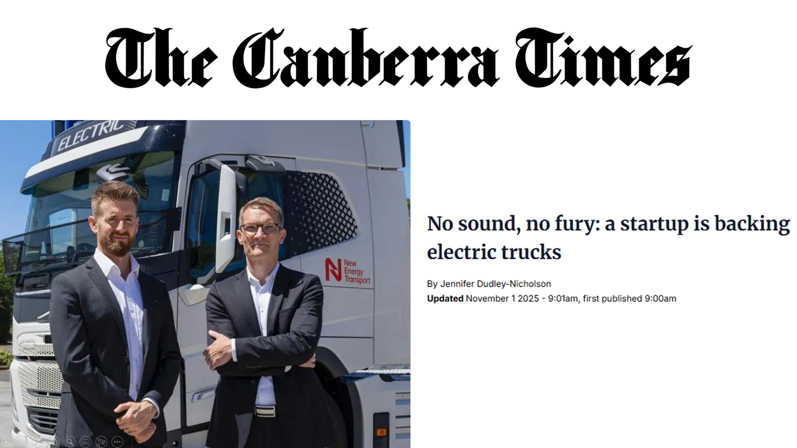 New Energy Transport featured in The Canberra Times